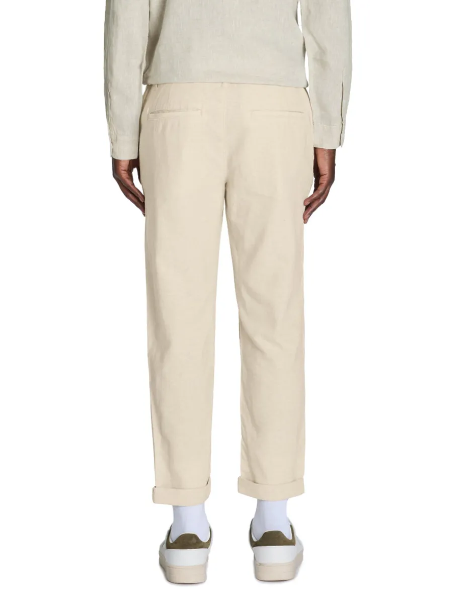 Rechte linnen en katoenen broek - beige
