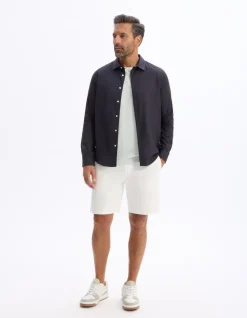 Regular casual overhemd in gemengde katoen - zwart