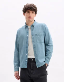 Regular casual shirt 100% katoen - blauw