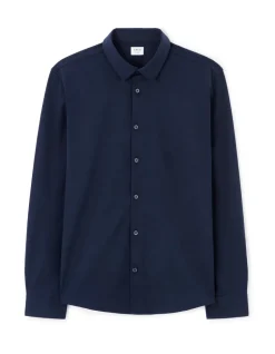Regular casual shirt in stretch cotton - marine