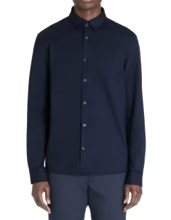 Regular casual shirt in stretch cotton - marine