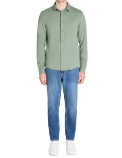 Regular casual shirt van gemengd katoen - kaki