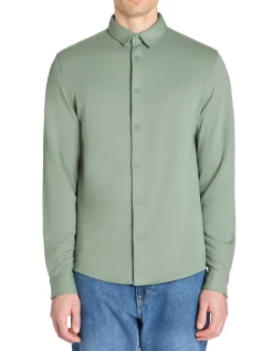 Regular casual shirt van gemengd katoen - kaki