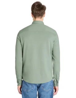 Regular casual shirt van gemengd katoen - kaki