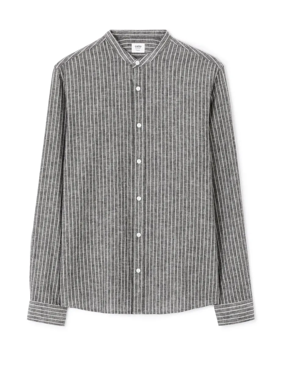 Regular casual shirt van gemengd katoen - zwart