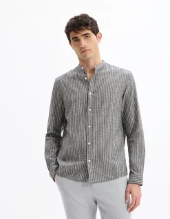 Regular casual shirt van gemengd katoen - zwart