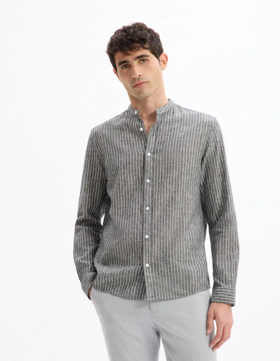 Regular casual shirt van gemengd katoen - zwart