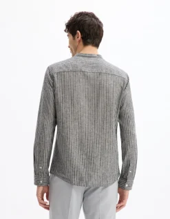 Regular casual shirt van gemengd katoen - zwart