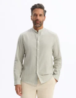 Regular casual shirt van gemengd katoen - groen