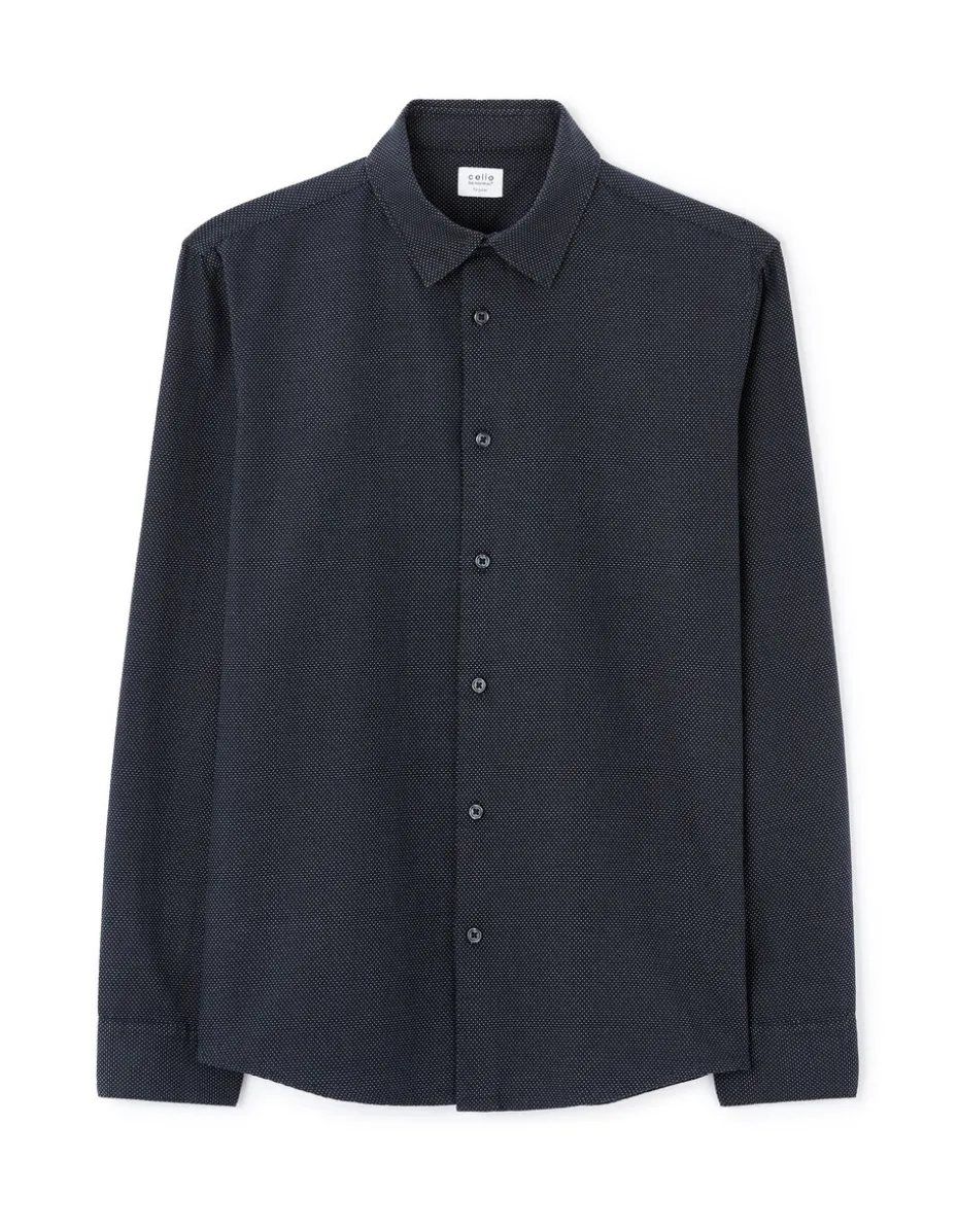 Regular chemise met micro patroon 100% katoen - marine