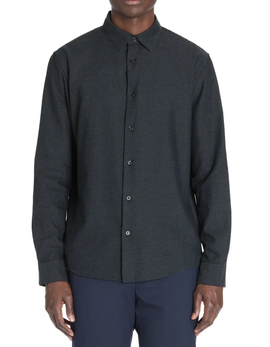 Regular chemise met micro patroon 100% katoen - marine