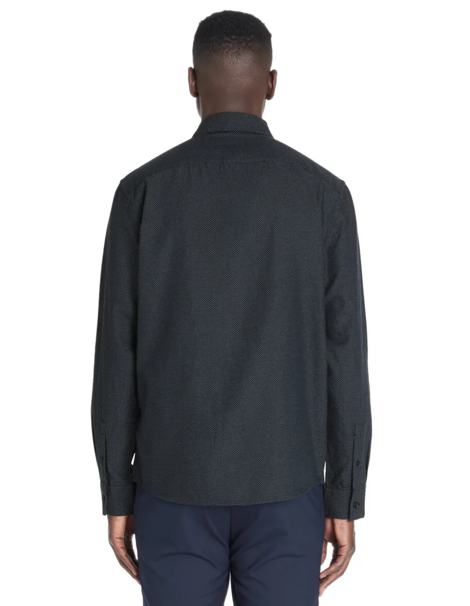 Regular chemise met micro patroon 100% katoen - marine