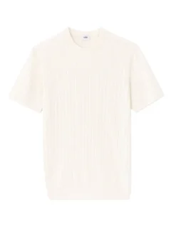 Regular fit gebreid T-shirt met ronde hals - Ecru