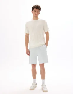 Regular fit gebreid T-shirt met ronde hals - Ecru