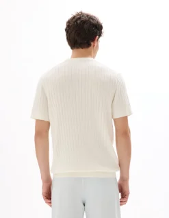 Regular fit gebreid T-shirt met ronde hals - Ecru