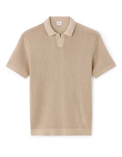 Regular fit gebreide polo 100% katoen - zandkleur