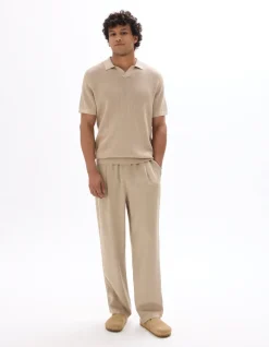 Regular fit gebreide polo 100% katoen - zandkleur