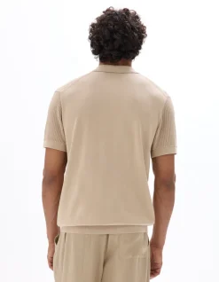 Regular fit gebreide polo 100% katoen - zandkleur