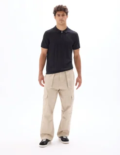Regular fit Gebreide Ritskraagpolo - Zwart