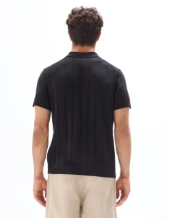 Regular fit Gebreide Ritskraagpolo - Zwart