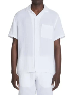 Regular fit hemd in katoengaas - wit