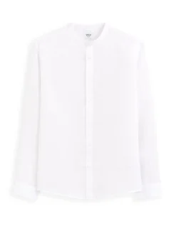Regular fit hemd met mandarijnkraag, 100% linnen - wit