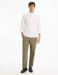 Regular fit hemd met mandarijnkraag, 100% linnen - wit