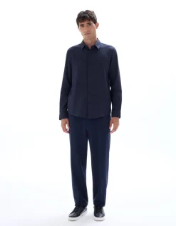 Regular fit honingraat hemd 100% katoen - marineblauw