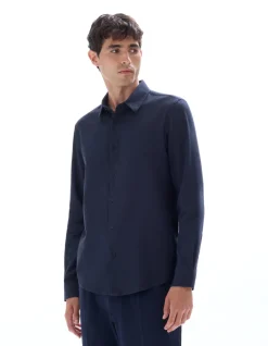 Regular fit honingraat hemd 100% katoen - marineblauw