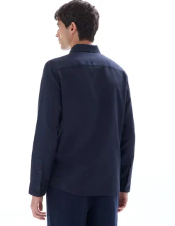 Regular fit honingraat hemd 100% katoen - marineblauw