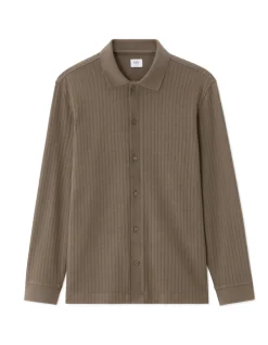 Regular fit jersey overhemd katoen-modal - bruin