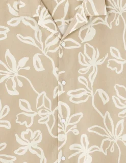 Regular fit katoenen gemêleerde chemisette - beige