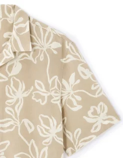 Regular fit katoenen gemêleerde chemisette - beige