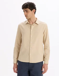 Regular fit katoenen mix shirt - beige