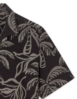 Regular fit kortemouwenhemd met palmboomprint - zwart