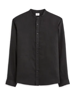 Regular Fit Linnen Hemd met Mao Kraag - Zwart