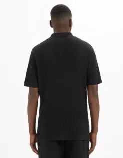 Regular fit opengewerkt gebreid shirt - Zwart