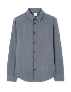 Regular fit overhemd van gemêleerd slubkatoen 100% katoen - blauw