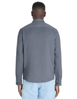 Regular fit overhemd van gemêleerd slubkatoen 100% katoen - blauw