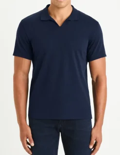 Regular fit polo met Cubaanse kraag in gemengd katoen - marine