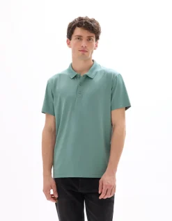 Regular fit polo van technische stof - grijsgroen