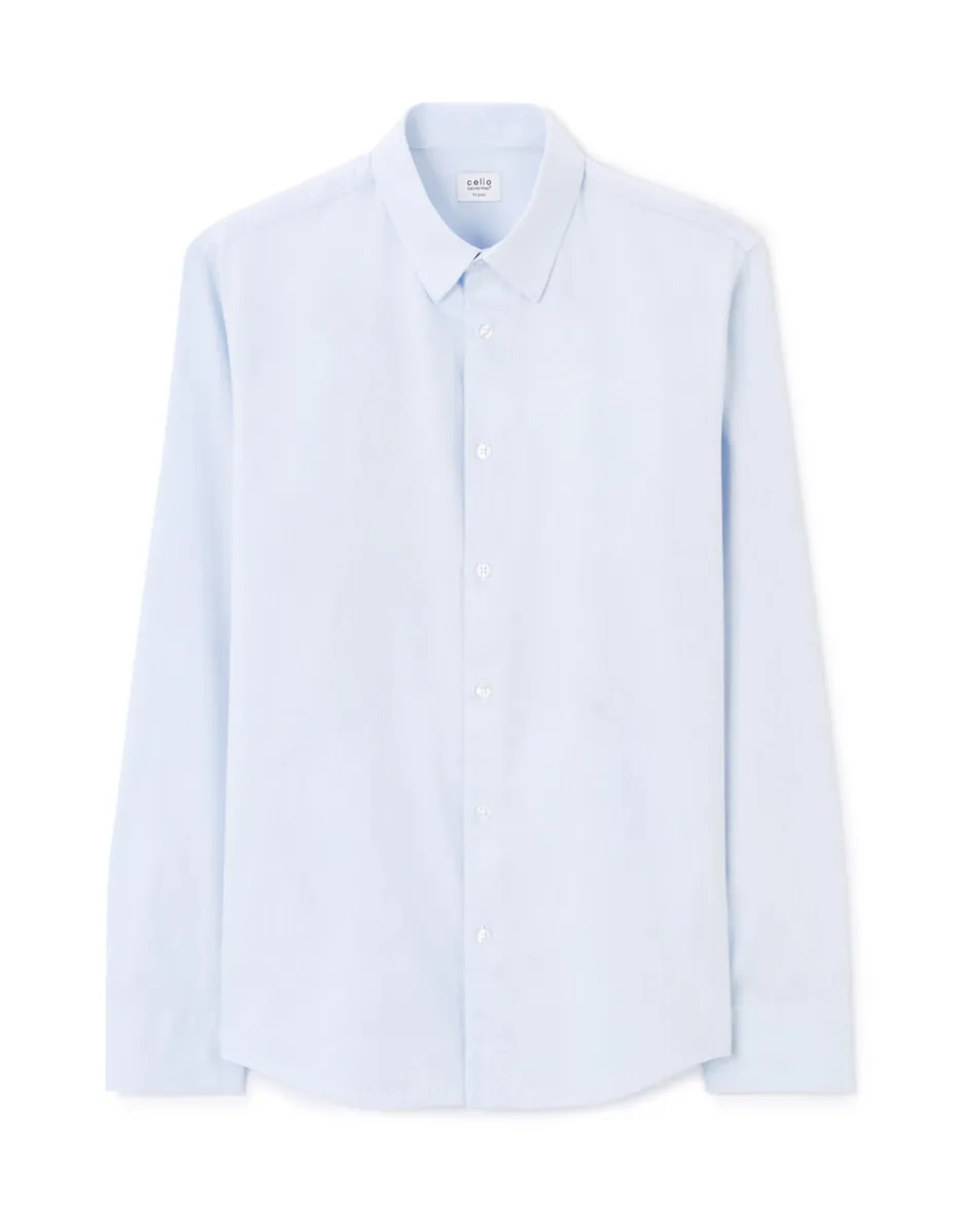 Regular fit satijnen effect shirt 100% katoen - blauw
