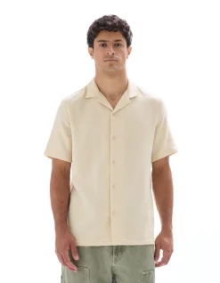 Regular fit shirt met korte mouwen van 100% slub katoen - beige