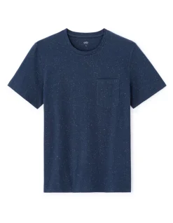Regular Fit T-shirt met ronde hals en reliëf - marineblauw
