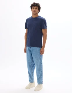 Regular Fit T-shirt met ronde hals en reliëf - marineblauw