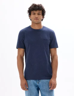 Regular Fit T-shirt met ronde hals en reliëf - marineblauw