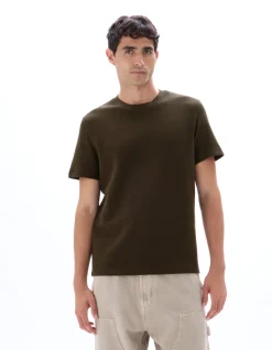 Regular fit T-shirt met ronde hals, 100% katoen, gestructureerd - Carbon
