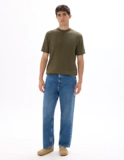 Regular fit T-shirt met ronde hals in tricot - kaki