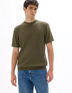 Regular fit T-shirt met ronde hals in tricot - kaki