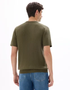 Regular fit T-shirt met ronde hals in tricot - kaki